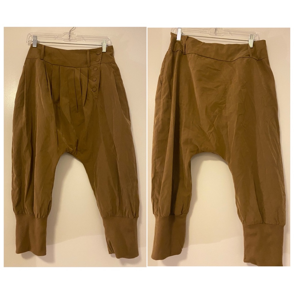 Womens Brown Baggy Drop Crotch Capris